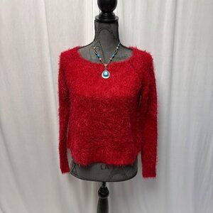 Decree Red Fuzzy Knit Sweater Womens Size Medium Long Sleeve Cozy Chic